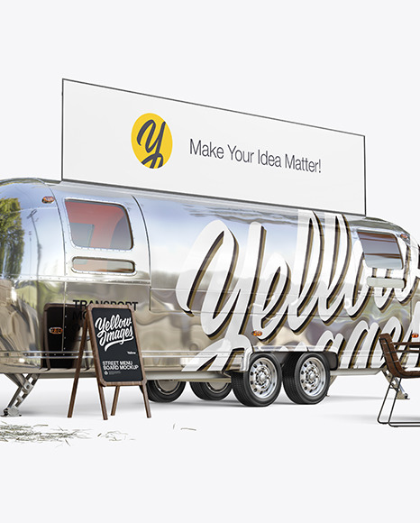 Download Metallic Food Trailer W Signboard Mockup Half Side View In Vehicle Mockups On Yellow Images Object Mockups PSD Mockup Templates