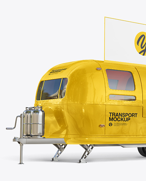 Download Food Trailer W Signboard Mockup Half Side View In Vehicle Mockups On Yellow Images Object Mockups PSD Mockup Templates