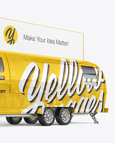 Download Food Trailer W Signboard Mockup Half Side View In Vehicle Mockups On Yellow Images Object Mockups PSD Mockup Templates