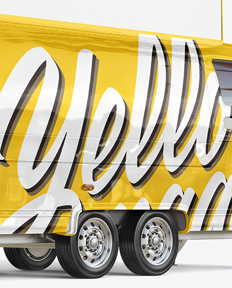 Download Food Trailer W Signboard Mockup Half Side View In Vehicle Mockups On Yellow Images Object Mockups PSD Mockup Templates