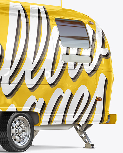 Download Food Trailer W Signboard Mockup Half Side View In Vehicle Mockups On Yellow Images Object Mockups PSD Mockup Templates