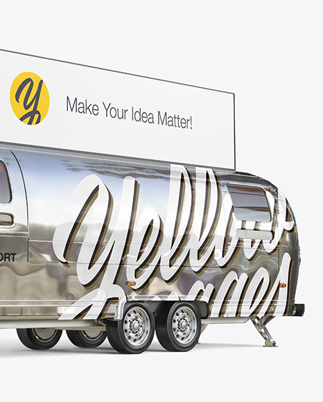 Download Metallic Food Trailer W Signboard Mockup Half Side View In Vehicle Mockups On Yellow Images Object Mockups PSD Mockup Templates