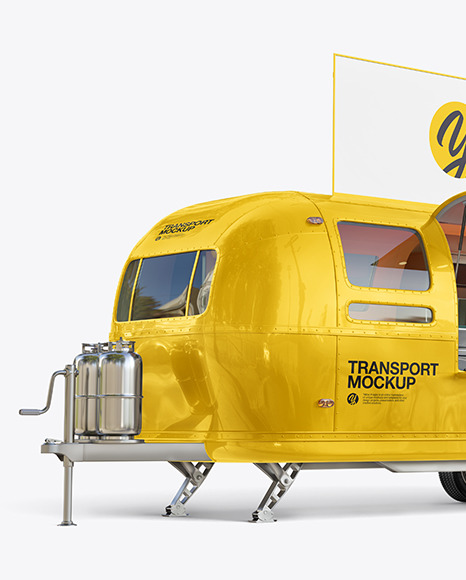 Download Opened Food Trailer W Signboard Mockup Half Side View In Vehicle Mockups On Yellow Images Object Mockups PSD Mockup Templates