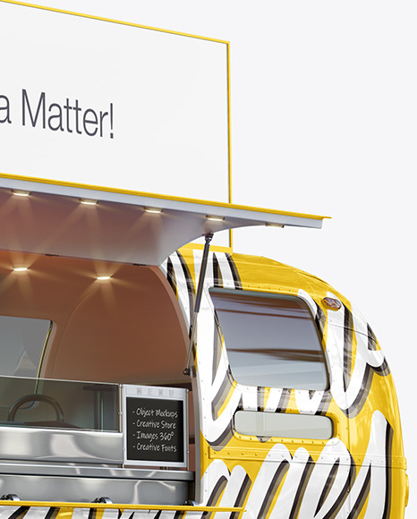 Opened Food Trailer W Signboard Mockup Half Side View In Vehicle Mockups On Yellow Images Object Mockups