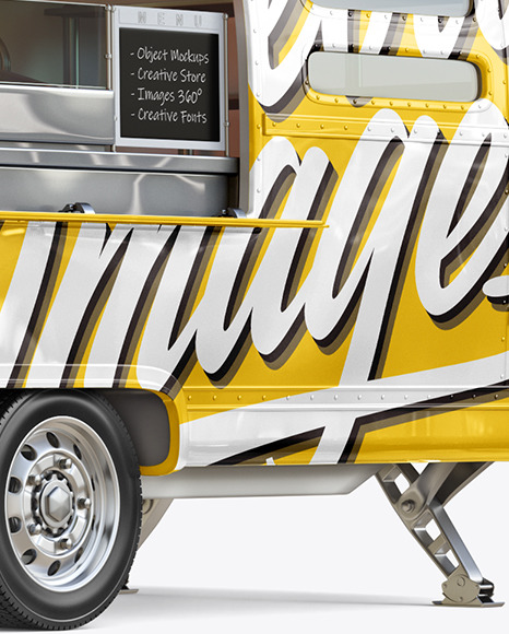 Download Opened Food Trailer W Signboard Mockup Half Side View In Vehicle Mockups On Yellow Images Object Mockups Yellowimages Mockups