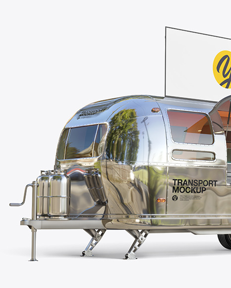 Download Opened Metallic Food Trailer W Signboard Mockup Half Side View In Vehicle Mockups On Yellow Images Object Mockups Yellowimages Mockups