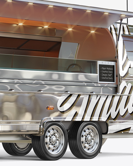 Download Opened Metallic Food Trailer W Signboard Mockup Half Side View In Vehicle Mockups On Yellow Images Object Mockups Yellowimages Mockups