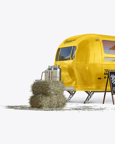 Download Opened Food Trailer Mockup Half Side View In Vehicle Mockups On Yellow Images Object Mockups PSD Mockup Templates