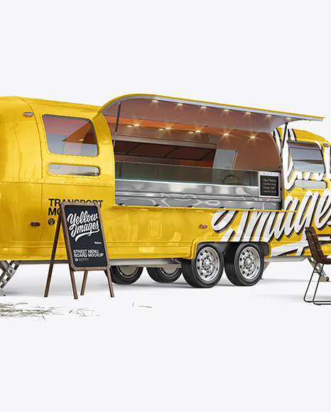 Download Opened Food Trailer Mockup Half Side View In Vehicle Mockups On Yellow Images Object Mockups PSD Mockup Templates