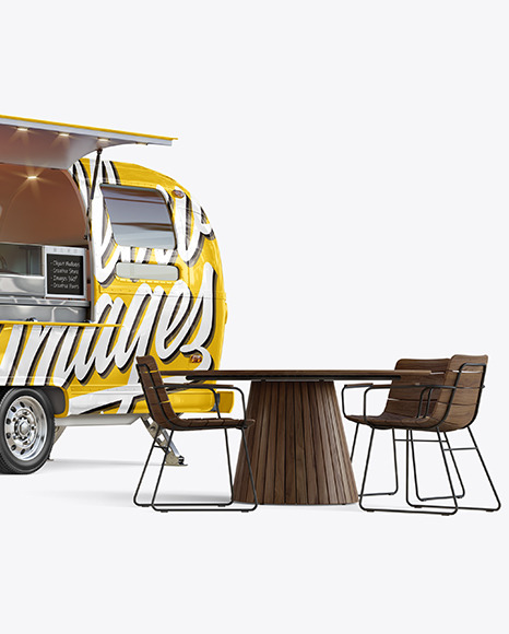 Download Opened Food Trailer Mockup Half Side View In Vehicle Mockups On Yellow Images Object Mockups PSD Mockup Templates