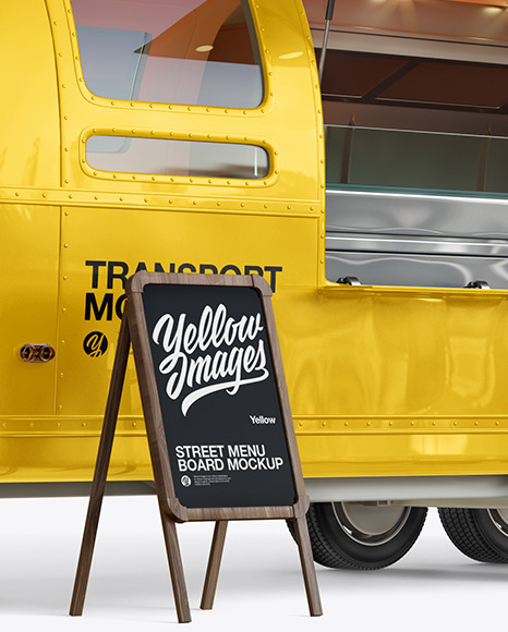 Download Opened Food Trailer Mockup Half Side View In Vehicle Mockups On Yellow Images Object Mockups PSD Mockup Templates