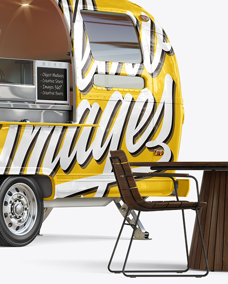 Download Opened Food Trailer Mockup Half Side View In Vehicle Mockups On Yellow Images Object Mockups PSD Mockup Templates