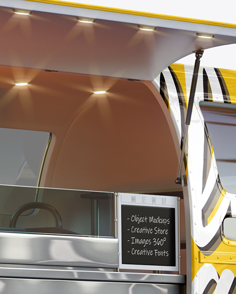 Download Opened Food Trailer Mockup Half Side View In Vehicle Mockups On Yellow Images Object Mockups PSD Mockup Templates