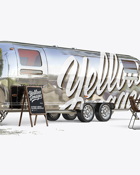 Download Metallic Food Trailer Mockup Half Side View In Vehicle Mockups On Yellow Images Object Mockups PSD Mockup Templates