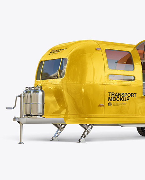 Download Opened Food Trailer Mockup Half Side View In Vehicle Mockups On Yellow Images Object Mockups PSD Mockup Templates