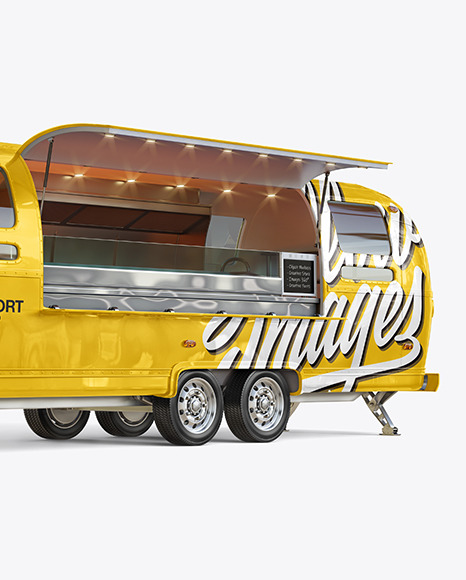 Download Opened Food Trailer Mockup Half Side View In Vehicle Mockups On Yellow Images Object Mockups PSD Mockup Templates