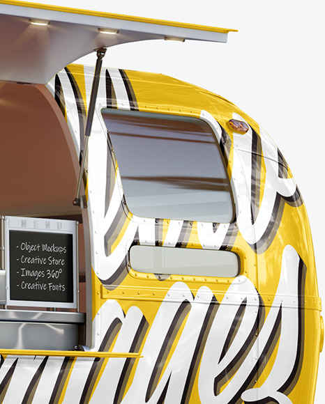 Download Opened Food Trailer Mockup Half Side View In Vehicle Mockups On Yellow Images Object Mockups Yellowimages Mockups