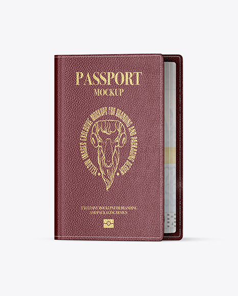 Leather Passport Cover Mockup on Yellow Images Creative Store