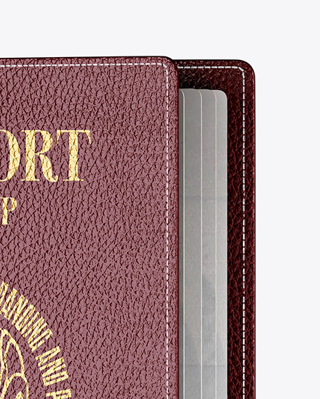 Leather Passport Cover Mockup on Yellow Images Creative Store