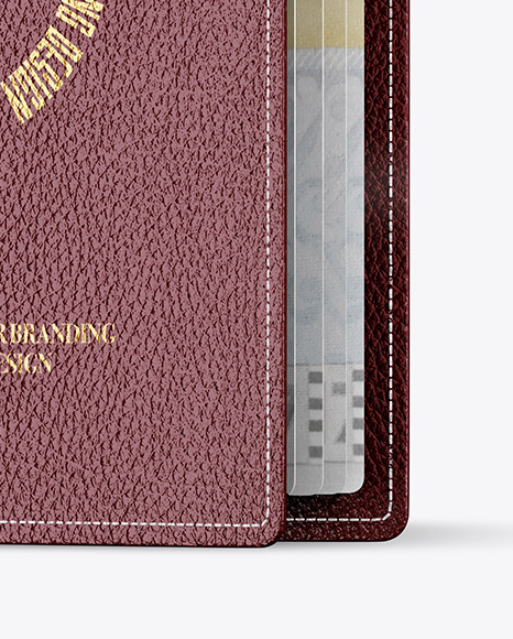 Leather Passport Cover Mockup on Yellow Images Creative Store