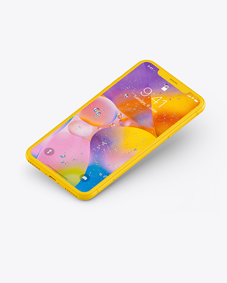 Download Iphone Xr Clay Isometric Floating Left Mockup In Device Mockups On Yellow Images Object Mockups PSD Mockup Templates