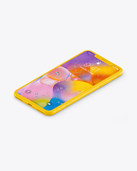 Iphone Xr Clay Isometric Left Mockup In Device Mockups On Yellow Images Object Mockups