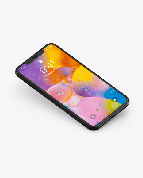 iPhone XR Clay Isometric Floating Right Mockup