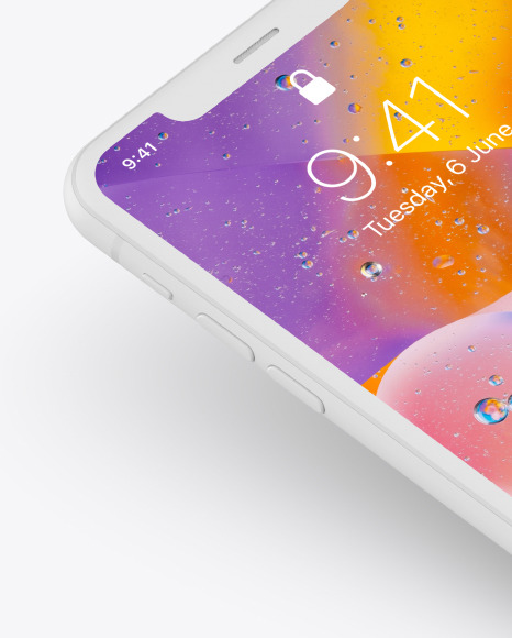 iPhone XR Clay Isometric Floating Right Mockup