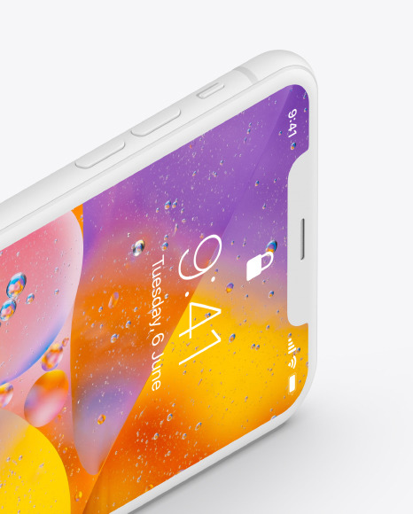 iPhone XR Clay Isometric Landscape Left Mockup