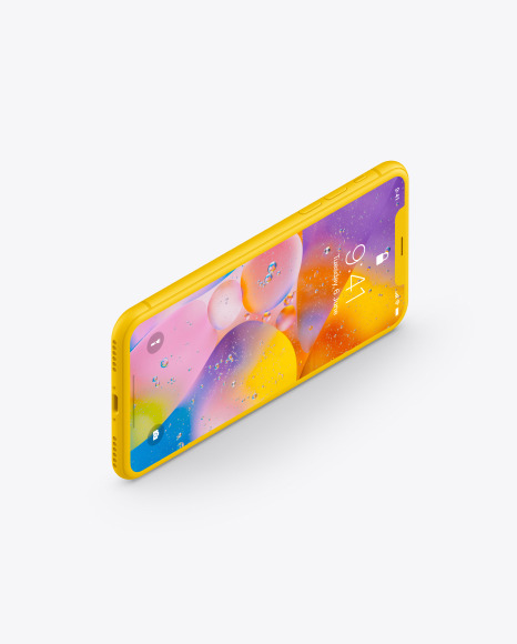 iPhone XR Clay Isometric Landscape Left Mockup