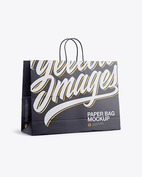 Paper Shopping Bag with Rope Handle Mockup - Halfside View