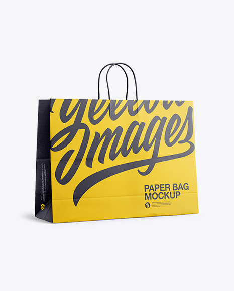 Download Paper Shopping Bag With Rope Handle Mockup Halfside View In Bag Sack Mockups On Yellow Images Object Mockups