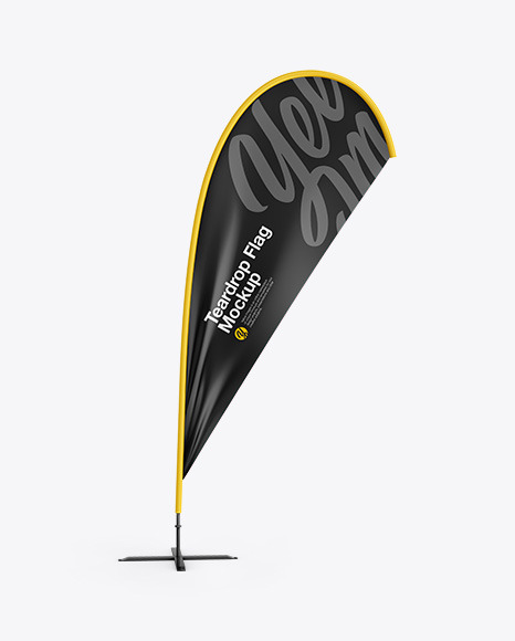 Download Matte Teardrop Flag Mockup Front View In Outdoor Advertising Mockups On Yellow Images Object Mockups PSD Mockup Templates