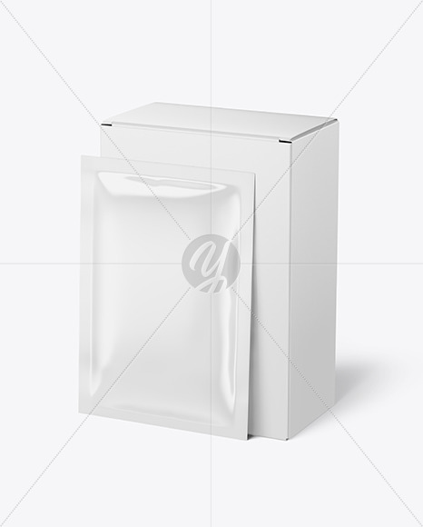 Paper Box with Glossy Sachet Mockup PSD #1