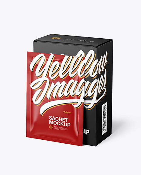 Paper Box with Glossy Sachet Mockup PSD #2