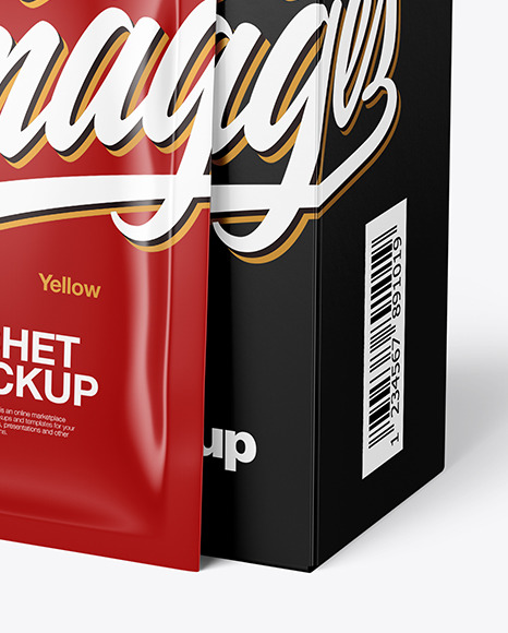 Paper Box with Glossy Sachet Mockup PSD #4