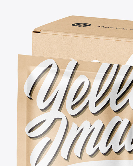 Kraft Paper Box with Kraft Sachet Mockup PSD #3