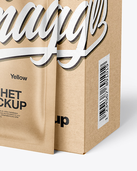 Kraft Paper Box with Kraft Sachet Mockup PSD #4