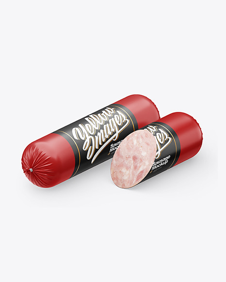 Glossy Sausage Mockup in Packaging Mockups on Yellow Images Object Mockups