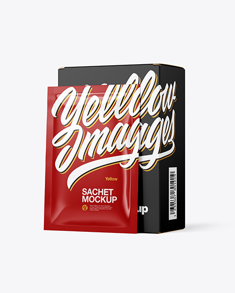 Download Paper Box With Glossy Sachet Mockup In Sachet Mockups On Yellow Images Object Mockups PSD Mockup Templates