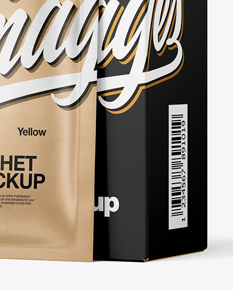 Paper Box with Kraft Sachet Mockup PSD #4