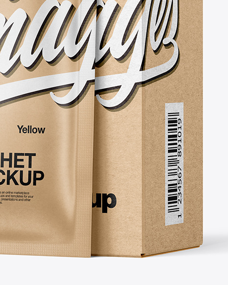 Kraft Paper Box with Kraft Sachet Mockup PSD #4