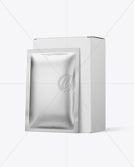 Paper Box With Metallic Sachet Mockup In Sachet Mockups On Yellow Images Object Mockups