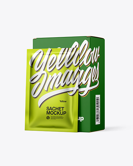 Download Paper Box With Metallic Sachet Mockup In Sachet Mockups On Yellow Images Object Mockups Yellowimages Mockups