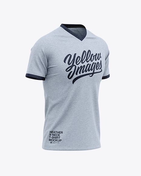 Download Mens Heather V-Neck T-Shirt Mockup Front Half Side View ...