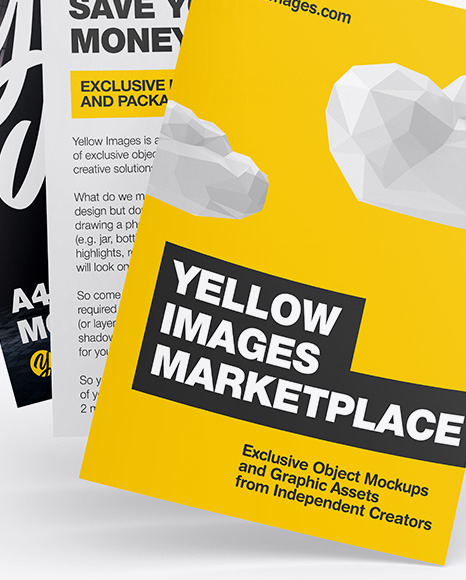 Three A4 Papers Mockup In Stationery Mockups On Yellow Images Object Mockups