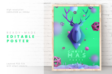 Christmas Poster in Aquamarine Color / Layered PSD