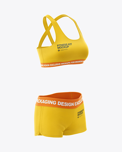 Download Women S Fitness Kit Mockup Front Half Side View In Apparel Mockups On Yellow Images Object Mockups PSD Mockup Templates