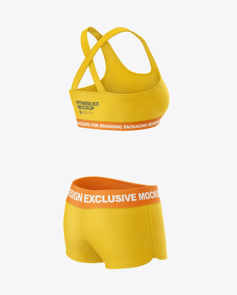 Women S Fitness Kit Mockup Backt Half Side View In Apparel Mockups On Yellow Images Object Mockups