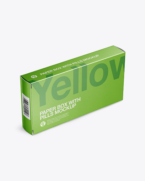 Download Paper Glossy Pills Box Mockup Halfside View High Angle Shot In Box Mockups On Yellow Images Object Mockups